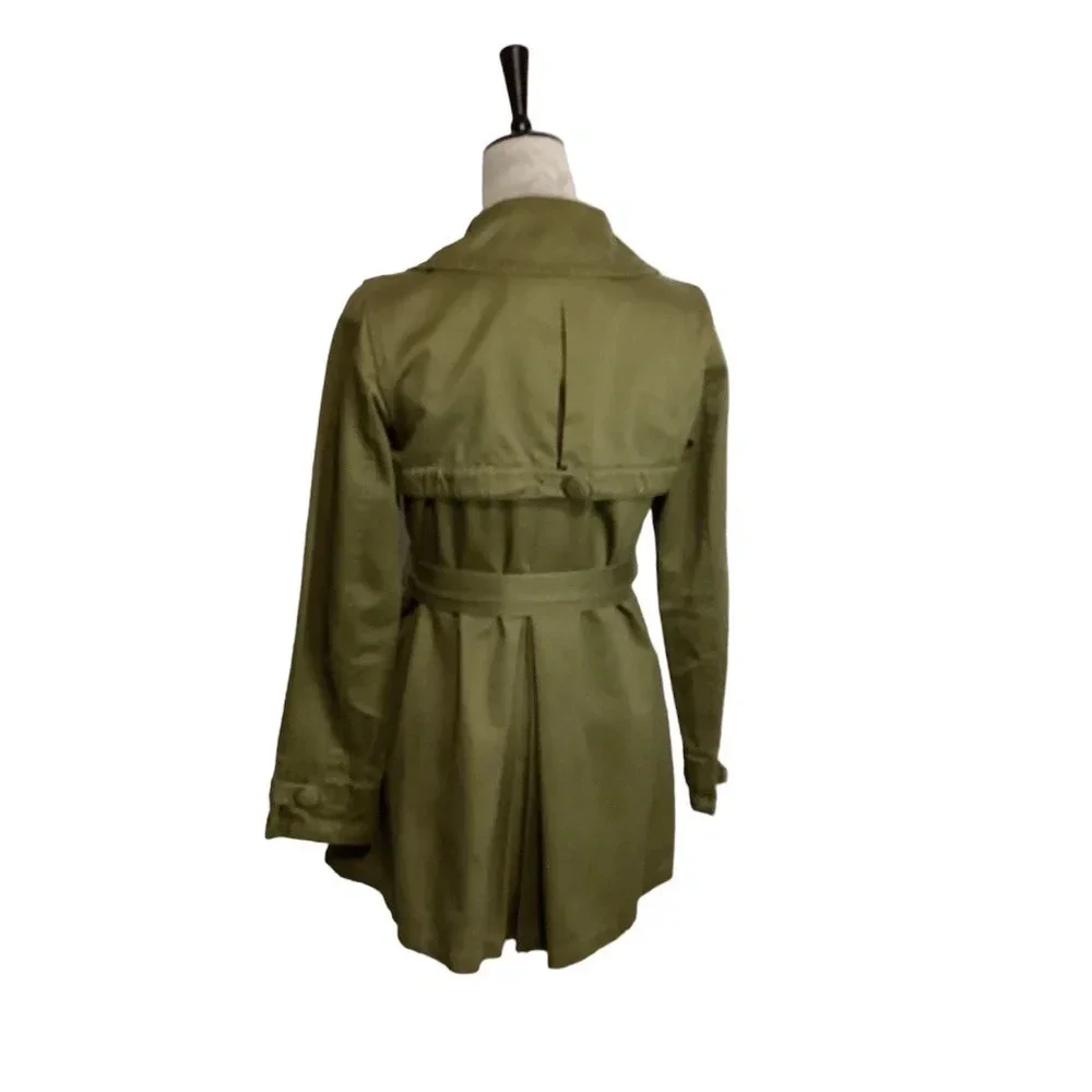DKNY Jacket Trench Jacket Military/Utility Olive Green Double Breasted Womens XS
